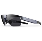 Sunglasses with black lenses and gray frames on a white background