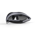 Black sunglasses with a reflective lens on a white background