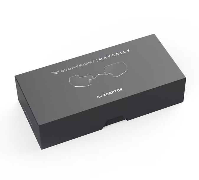 Black box with Everysight Maverick Rx Adaptor on a white background