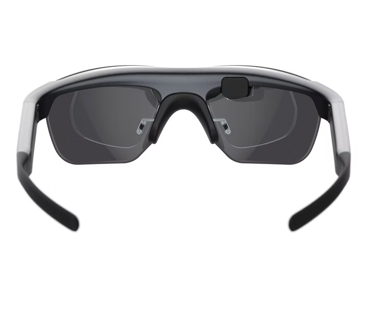 Sunglasses with a black frame and dark lenses on a white background