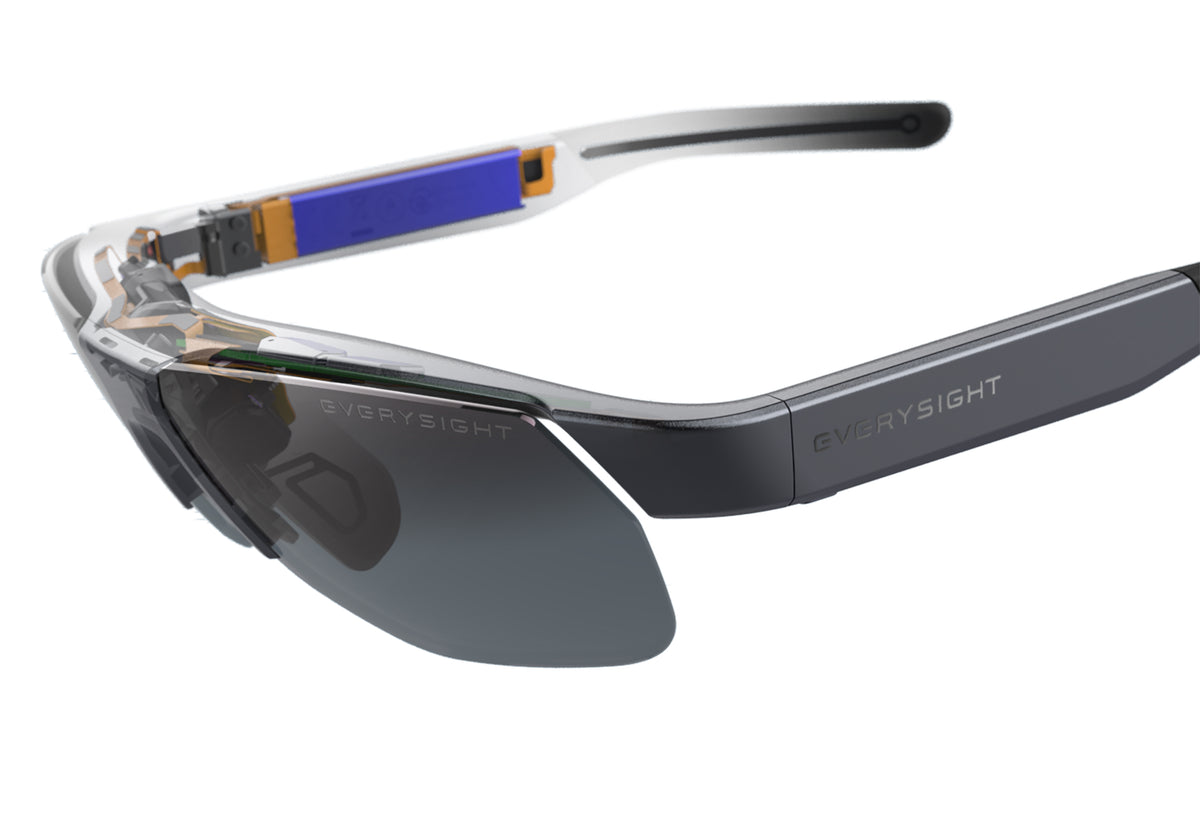 Image of Maverick glasses with transparent overlay with tech showing inside