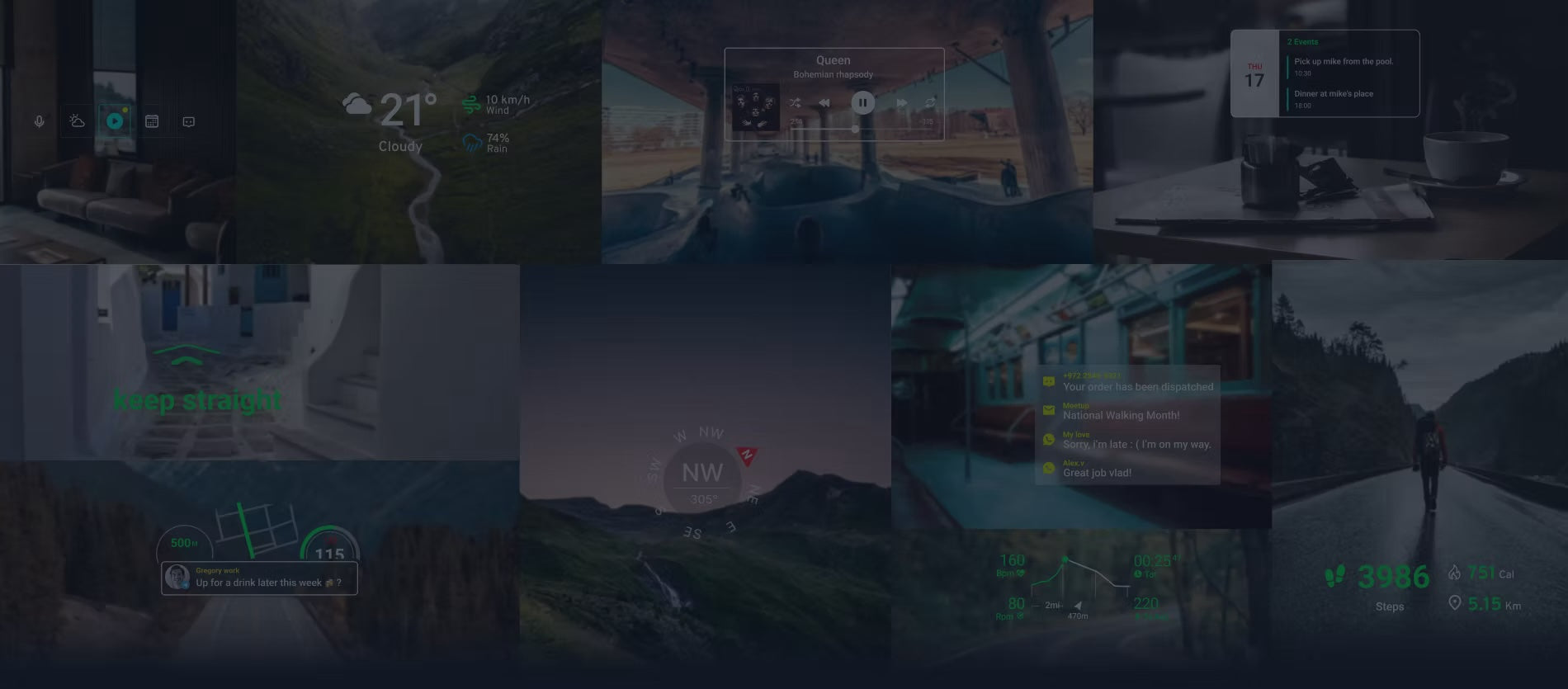 Collage of images showing AR overlays